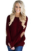 Sexy Burgundy Elbow Patch Sweatshirt